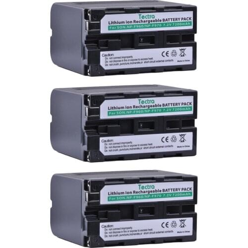 Tectra 7200mAh 3PCS NP-F970 NP-F960 NP F970 NP F960 Li-ion Battery for Sony HVR-HD1000 V1J V1J CCD-TRV26E DCR-TR8000 Batteries