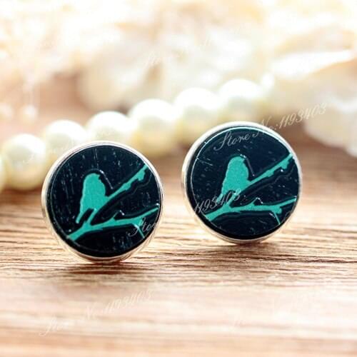 Unique 3D Birds Embossed 16mm Round Coloured Drawing pattern Laser Cut wood Cabochon DIY for Rings, Earring,Brooch,Necklace