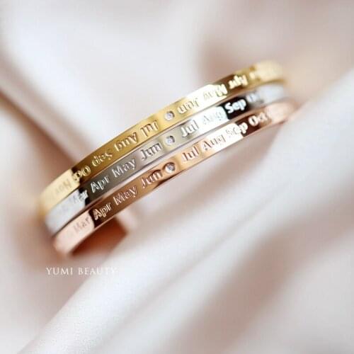 YUN RUO Fashion Twelve Months Open Bangle Rose Gold Color Women Christmas Gift Titanium Steel Jewelry fastness Not Change Color