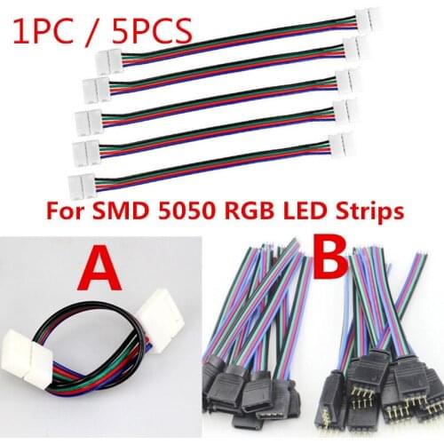 1/5PCS 4 Pin LED RGB Strip Connector Female Male RGB Connectors Wire Cable For SMD 5050 RGB LED Strip Light Solderless PCB Board