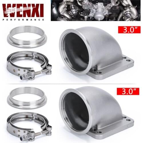 1 Pair 3.0" Vband 90 Degree Cast Turbo Elbow Adapter Flange 304 Stainless Steel + Clamp and Flange For T3 T4 Turbocharger