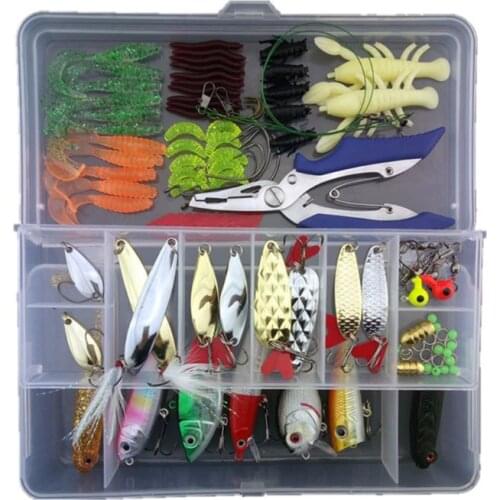108 Pcs Bionic Fake Fishing Lure Set Soft Plastic Lure Hard High-carbon Steel Jig Hook for Trout Bass Salmon with Box