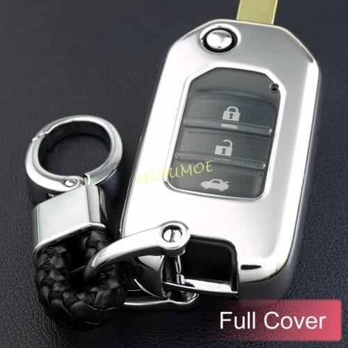 2 3 Buttons Flip Car Key Chain Ring Fob Full Case Cover For Honda Civic CR-V Accord Insight Odyssey Silver