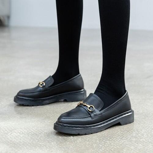 2021 Fashion Women Genuine Leather Shoes Spring/Summer Ladies Platform Loafers Round Toes Womens Black Students' Shoes Casual