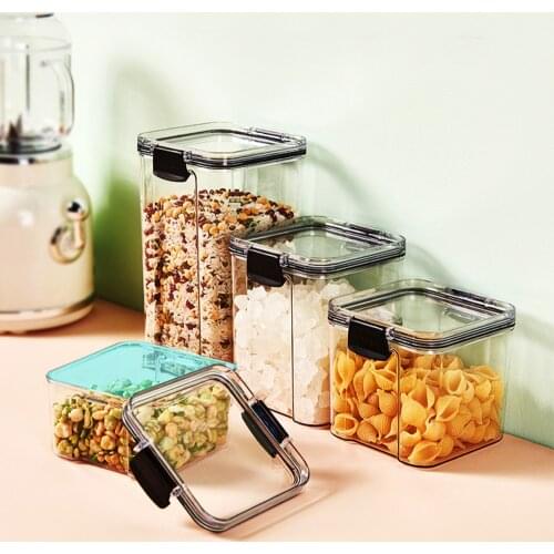 4PCS/Set Dry Food Storage Box Refrigerator Noodle Box Multigrain Storage Tank Transparent Airtight Organizers Bottles With Lid