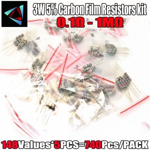 148values*5pcs 740pcs/lot 3W 0.1 ohm - 1M ohm Carbon Film Resistors 5% Metal Oxide Film Resistor Assortment Kit