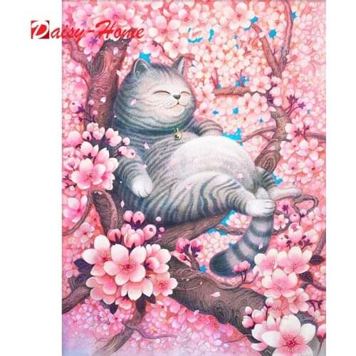 5d DIY Diamond Painting Full Square/Round Cat Cherry Blossoms Diamond Embroidery Kit Mosaic Sakura Tree Animal Wall Decor
