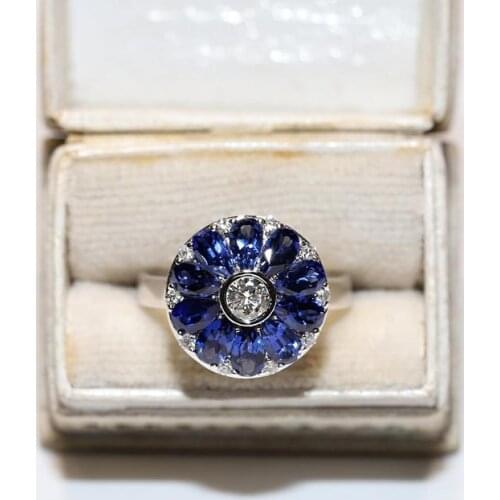 Antique Art Deco Style 14k Gold New Made Natural Diamond And Sapphire Decorated Strong Ring