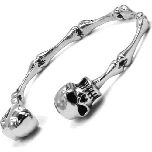 Vintage Ghost Skull Bones Biker Cuff Bangle Stainless Steel Jewelry Gothic Cool Motor Biker Men Bangle Wholesale SJB0362A