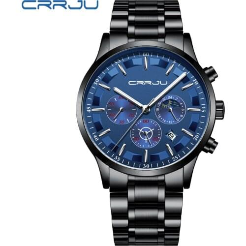 CRRJU 2260 Brand Luxury Watch Men Sport Clock Fashion Business Wristwatches Waterproof Stainless Steel Quartz Watch