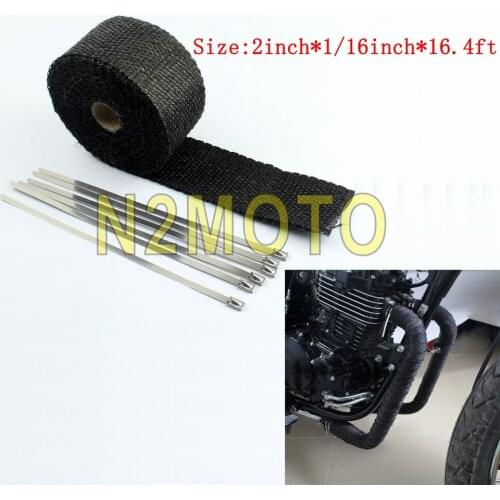 Black Motorcycle 2inch X 1/16inch X 16.4ft 5 Meter Muffler Pipe Wrap Header Heat Roll Wraps Universal