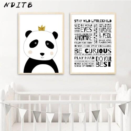 Child Manifesto Kids Rule Picture Baby Nursery Wall Art Poster Black White Panda Canvas Print Cartoon Painting Bedroom Decor