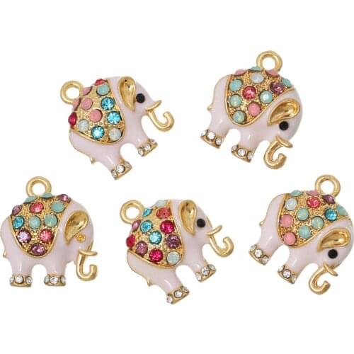 DoreenBeads Zinc metal alloy Charm Pendants Elephant Gold Color Pink Multicolor Rhinestone Enamel 18mm x 15mm ,1 Pc Hot new