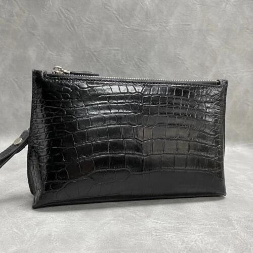 Exotic Genuine Alligator Belly Skin Zipper Closure Mens Clutch Purse Authentic Real Crocodile Leather Male Large Wristlets Bag