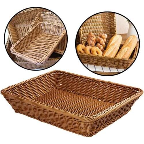 Handmade Bread Basket Rectangle Wicker Woven Display Baskets for Food Fruit Vegetables Storage Basket, Restaurant Serving