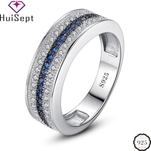 HuiSept Fashion 925 Silver Jewelry Ring Sapphire Zircon Gemstones Ornament Rings for Female Wedding Promise Party Gift Wholesale