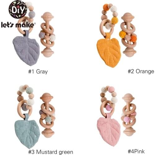 Lets Make 2pc/set Beech Wood Baby Rattle Leaf Pacifier Chain Holder Foer Nipples Crib Mobiles Stroller Accessories Baby Toys