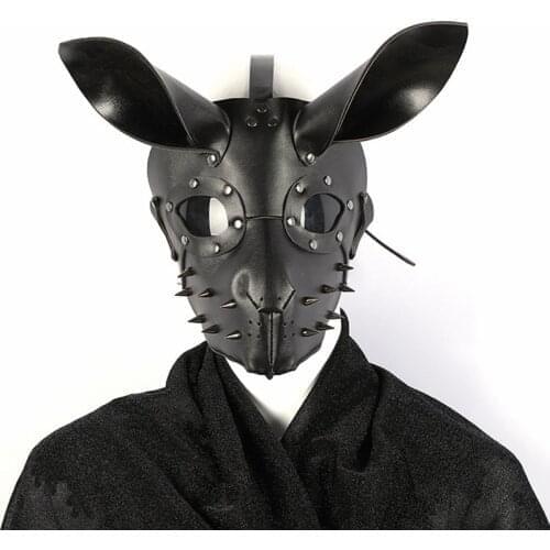 Bunny Girl Cosplay Mask Halloween Easter Nightclub Party Rivet Decoration Punk Style PU Leather 20*20CM Adjustable Strap Mask