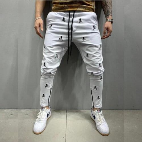 Mens New Jogging White Tactical Pants Harajuku Skull Embroidery Skinny Casual Trousers Man Hip Hop Feet Zip Up Track Pants 바지
