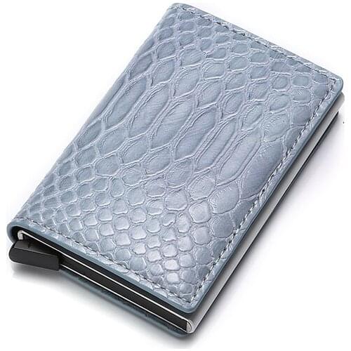 MenS Wallet Solid Color Snake Print Buckle Aluminum Pu Card Wallet Designer Smart Pocket Purse British Style Leather Wallet