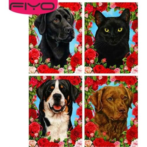 FIYO 5D DIY Diamond Painting Kit Animal Flower Diamond Embroidery Dog Rhinestones Full Mosaic Decor For Home