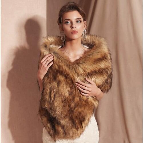 Faux Fur Women Wrap Winter Warm Evening Dinner Party Lady Shawl Wedding Bride Bridesmaid Cape Thicken Thermal Daily Rolled Cloak