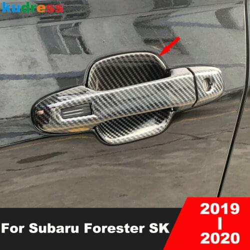 Door Handle Bowl Cover Trim For Subaru Forester SK 2019 2020 Carbon Fiber Door Handle Cup Frame Covers Car Accessories 4pcs