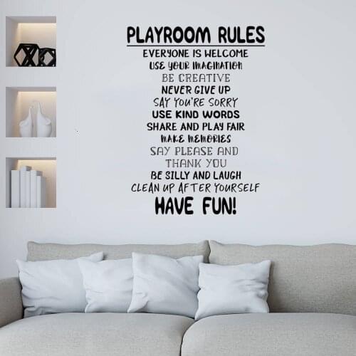 Playroom Rules Poster Wall Decal Removable DIY Wall Sticker Mural For Kids Bedroom Decal PW117