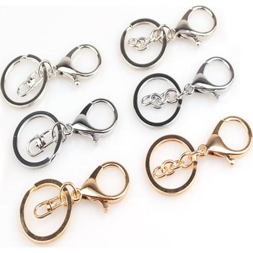 New Hot!!!5pcs/lot 3*33mm Zinc Alloy/KC Gold/Rhodium/Color Lobster Clasp Hook Keychain Split Keyring Findings For Keychain