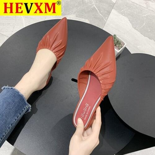 HEVXM New Flat with Outside Casual Summer Baotou Half PU Sandals Fashion Low With Female Slippers 2020