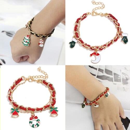 New Christmas Bracelet Santa Claus Snowman Bell Gloves Christmas Tree Bracelets for Women Christmas Gift Xmas New Years Jewelry