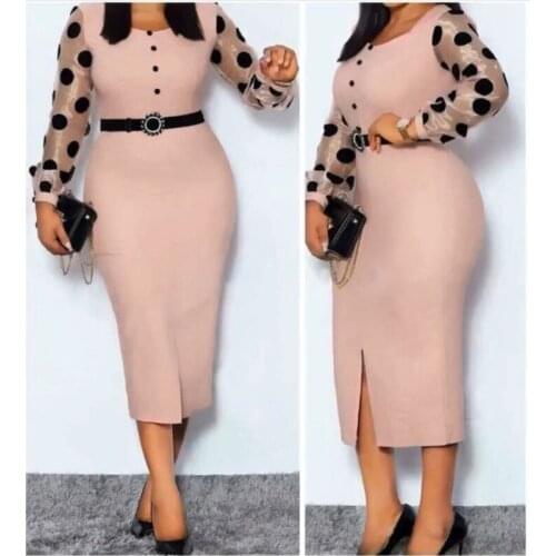 2021 Autumn African Women Long Sleeve Solid Color Plus Size Dress African Dresses for Women