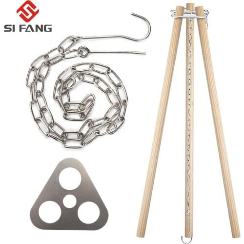 Outdoor Camping Triangular Hanging Pot Bracket Portable Tripod Ring Stainless Barbecue Rack BBQ Multifunctional Ring Hook