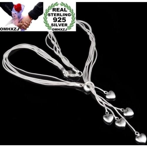 OMHXZJ Wholesale Personality Fashion OL Woman Girl Party Wedding Gift Silver Multi Heart Lines 925 Sterling Silver Necklace NC01