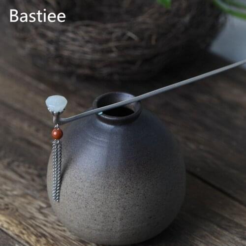 Bastiee Lotus Seedpod 925 Sterling Silver Hair Stick Jade Luxury Chinese Wedding Jewelry Vintage Tassel Hairpins Women Jewellery