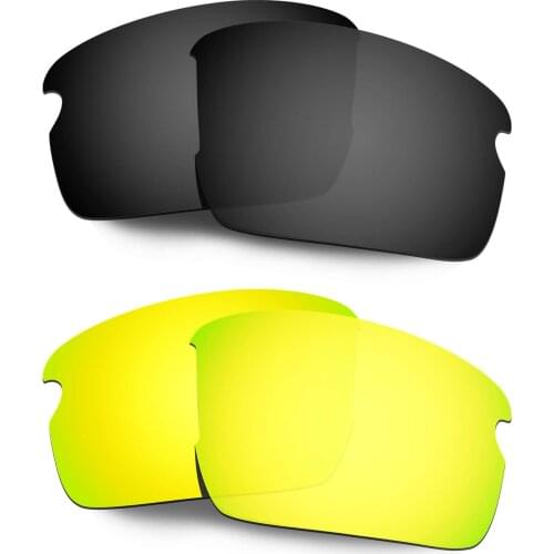 HKUCO Polarized Replacement Lenses For Flak 2.0 Asian Fit OO9271 Sunglasses Black/Gold 2 Pairs