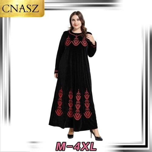Latest Muslim Winter Fashion Large Size Womens Middle East Arabic Embroidered Kimono Velvet Islamic Turkey Dubai Elegant Style
