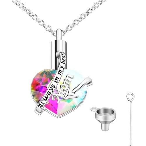 Rainbow Crystals Heart Cremation Urn Necklace for Ashes Heart Cremation Charm Pendant Memorial Keepsake Pendant Jewelry C1FE