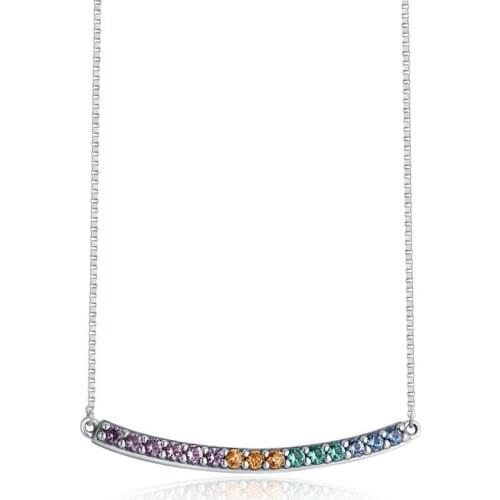 Multi-Colored Curved Bar Necklace Women 925 Sterling Silver Jewelry Colorful Crystal Choker Necklaces for Women Spring Collier