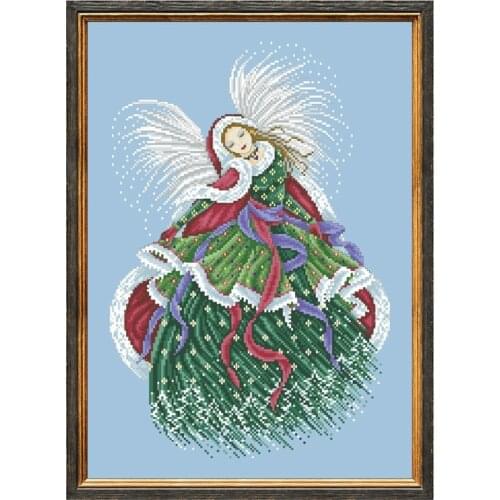 Christmas magic cross stitch kit fairy beads pattern design 18ct 14ct 11ct skyblue canvas embroidery DIY needlework