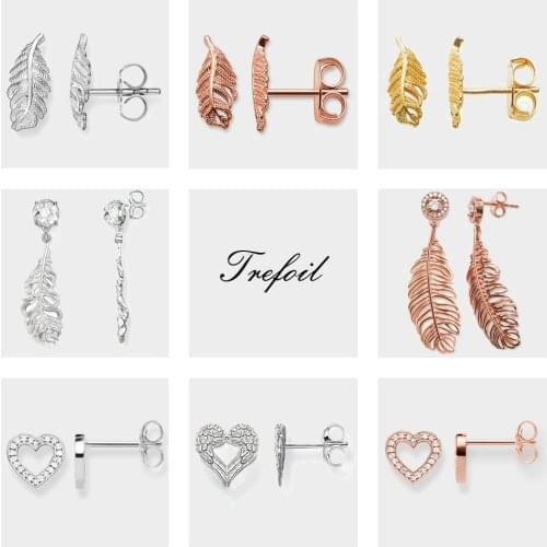 Feathers Silver Wings Heart Stud Earrings,2019 Europe Fashion Jewelry Romantic 925 Sterling Silver Gift For Women Lover