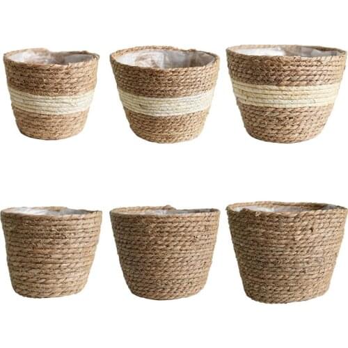 X7AB Nordic Handmade Straw Storage Basket Indoor Outdoor Flower Pot Plant Container