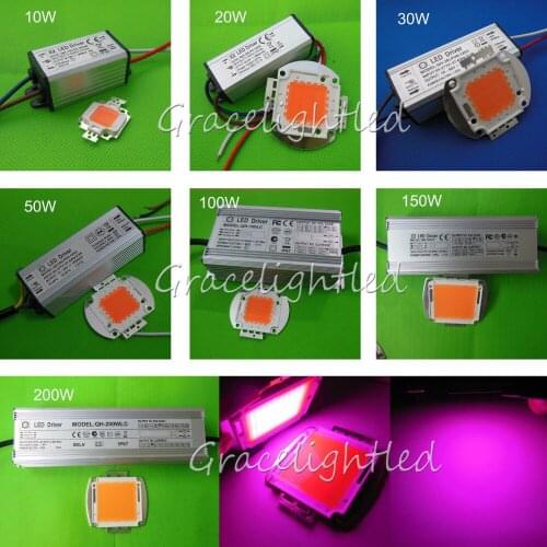 Full Specturm LED Grow 380-840nm 10W 20W 30W 50W 100W 150W 200W with 85-265V AC Driver IP67