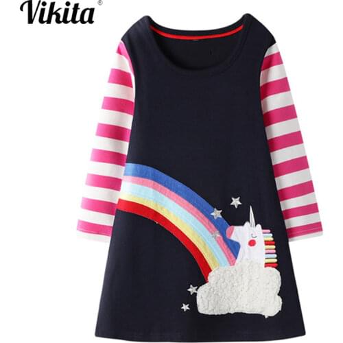 VIKTIA Baby Girl Autumn Clothes Unicorn Dress Animal Applique Kids Party Dresses for Girls Costume Princess Cotton Dress