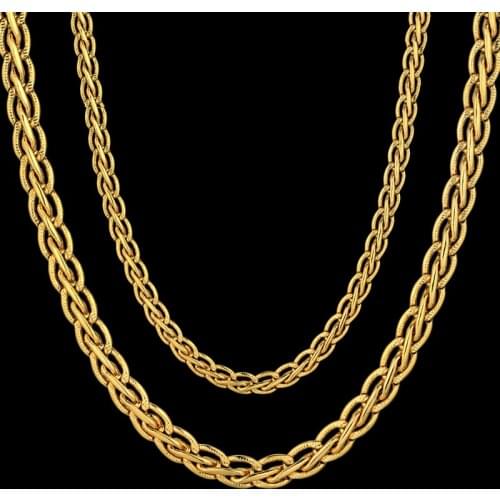 Vintage 45/55/66/76cm Long Gold Color Necklace for Men Womens Gold Chain Wheat Link Male Chain Golden Necklaces Wholesale