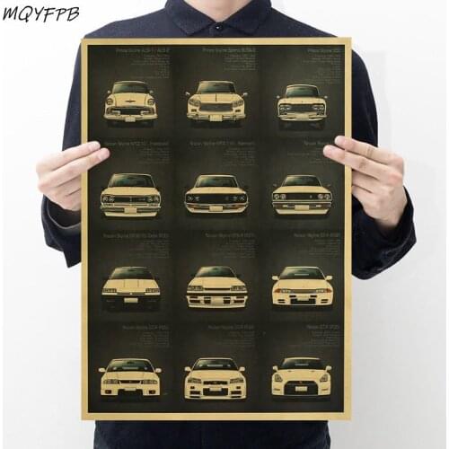 GTR Vintage Car Kraft Paper Poster Home Decoration Painting 50.5x35cm