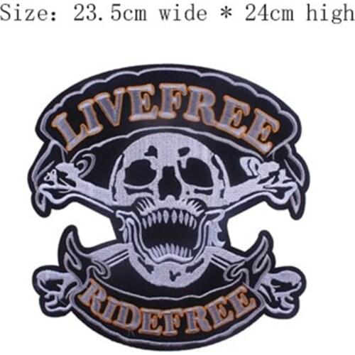 LIVEFREE RIDEFREE bone embroidery patch 24cm high Free shipping iron on sew on full back patrón de bordado/home accessories