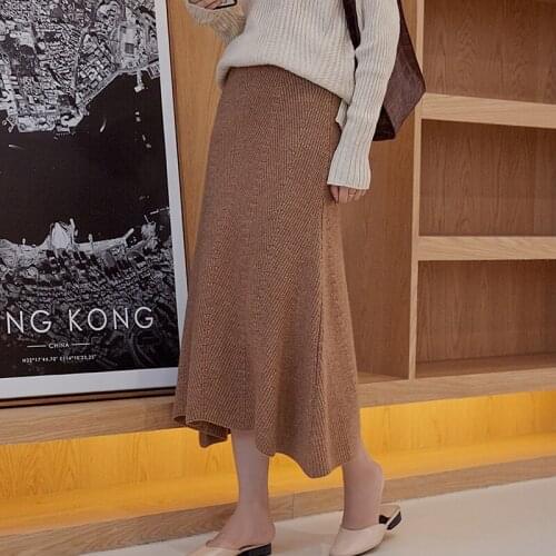 2020 New Autumn Women Slim Cashmere Skirt Women Wool Skirt Winter Casual Green High Waist Pleated Skirt Long Female
