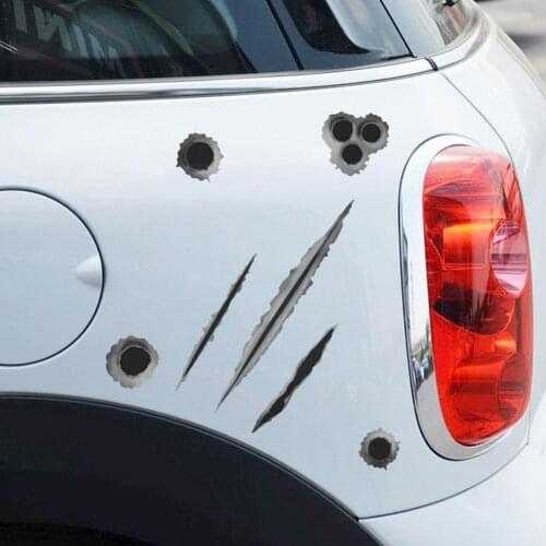 Funny 3D Car Stickers Bullet Hole Pattern Auto Body Exterior Car Decals Motorcycle Waterproof Side PVC Accessories Decorati Y4Q6