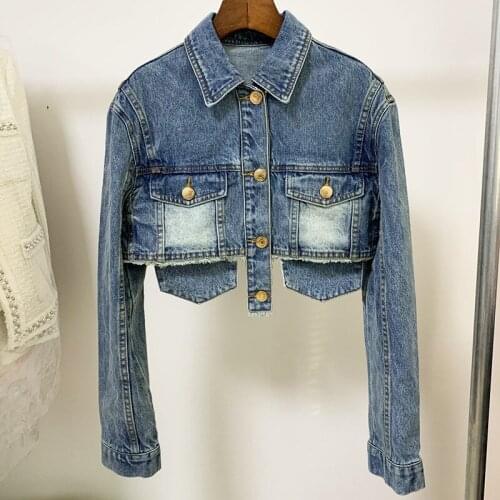 2021 Denim Jacket Women Spring Autumn New Personality Design Loose Slim Short Blue Ladies Denim Jackets Coats Tops High Quality